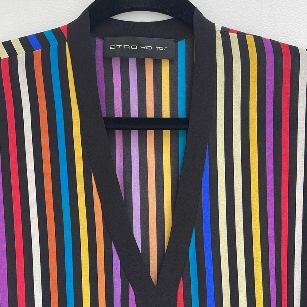 ETRO Colourful stripe 100% Silk oversized kaftan Dress size 40 S-L NEW - Picture 4 of 7